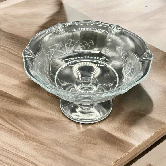 Vintage Etched Glass Pedestal Bowl With Floral Design - Picture 4 of 9